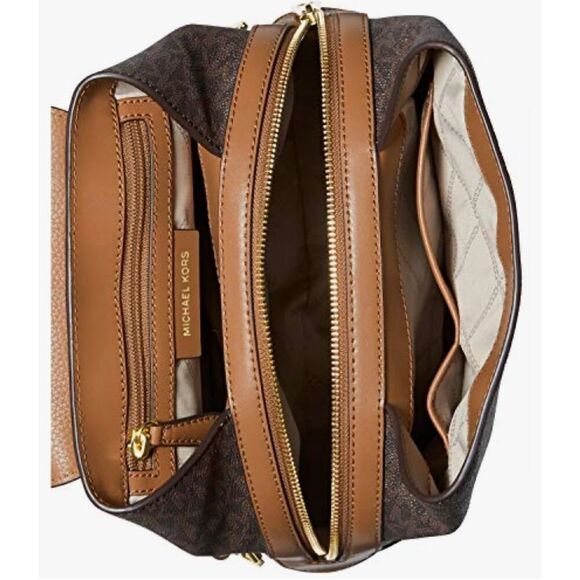 Michael Kors Raven Medium Backpack brown pebbled leather gold hardware - Picture 3 of 16